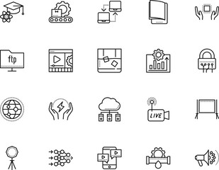 technology vector icon set such as: window, produce, fix, efficiency, diagram, manage, folder, beverage, calculations, livestream logo, graduation, paper, cell, datacenter, protocol, wire, physics