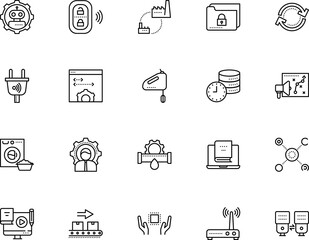 technology vector icon set such as: ebook, robotic, process, mail, laptop, polygon, cargo, photo, rotate, rotation, people, humanoid, maintenance, consumer, seo, protect, reload, fix, things, library