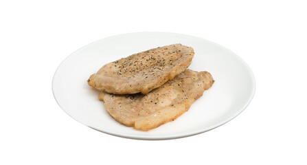 fried meat on a white plate