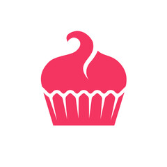 Vector flat design creamy cupcake pink icon.