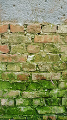 Old wall. Weathered brickwork wall with rough cement joints