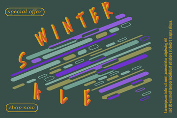 Winter sale banner. Abstract diagonal shapes, trendy colors. Vector illustration for New Years, Christmas advertising, sales, magazines, websites.