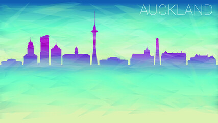 Auckland New Zealand. Broken Glass Abstract Geometric Dynamic Textured. Banner Background. Colorful Shape Composition.