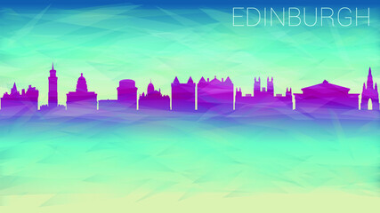 Edinburgh Scotland. Broken Glass Abstract Geometric Dynamic Textured. Banner Background. Colorful Shape Composition.