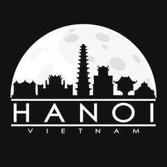 Hanoi Full Moon Night Skyline Silhouette Design City Vector Art Logo.