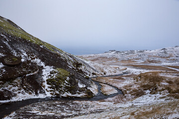 River in mossy winter landscape of  Snaefellsnes, Iceland