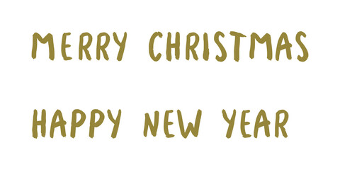 Merry Christmas and Happy New Year text. Gold letters on a white background. Vector. Illustration.