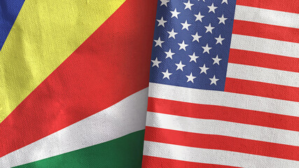 United States and Seychelles two flags textile cloth 3D rendering