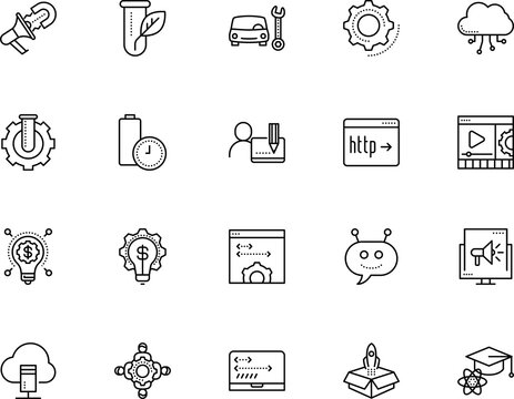 technology vector icon set such as: coffee, address, file, support, graduation, glass, talk, launch, maker, pencil, art, lightbulb, illumination, pictogram, cooperation, http, desk, script, promotion