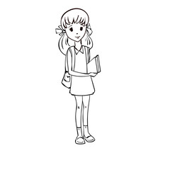 Girl, school student. Back to school. Hand drawn cartoon vector.