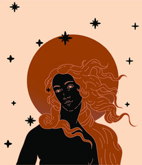 Modern vector line art Illustration or the Venus or Aphrodite Goddess  in doodle sketch style. © local_doctor