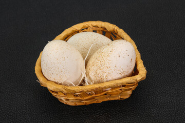 Three big raw turkey egg