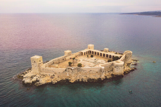 Ancient fortress named Kizkalesi or Maiden Castle at mediterranean island aerial