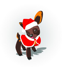 New year little merry deer dressed as santa claus