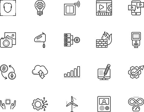 technology vector icon set such as: authentication, maximum, wire, android, cloud, silhouette, bank, investment, max, mixing, speedlight, protect, heart, hacker, virus, story, gold, statistics