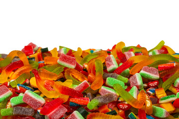 Assorted gummy candies. Top view. Jelly  sweets background.