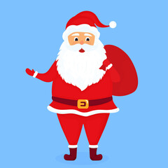 Santa Claus with a bag. Vector illustration for Christmas card.