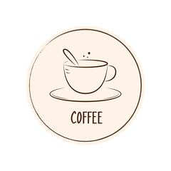 Coffee logo design. Coffee cup doodle vector.