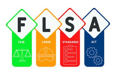 FLSA - fair labor standards act acronym  business concept background. vector illustration concept with keywords and icons. lettering illustration with icons for web banner, flyer, landing page
