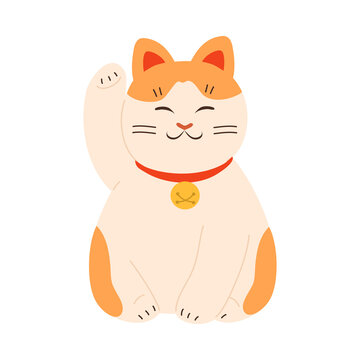 Golden maneki neko japanese cat with raised paw