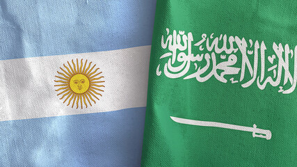 Saudi Arabia and Argentina two flags textile cloth 3D rendering