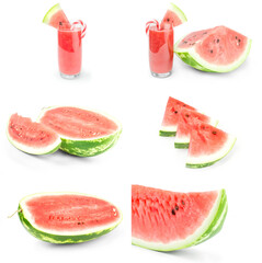 Collage of Sweet watermelon isolated on a white background cutout