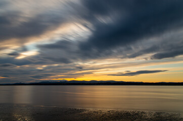 Fototapeta na wymiar sunset blur reflection colorful sky clouds landscape