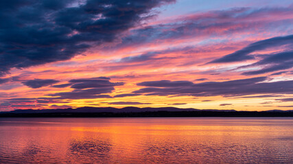 Fototapeta na wymiar sunset reflection colorful sky clouds landscape