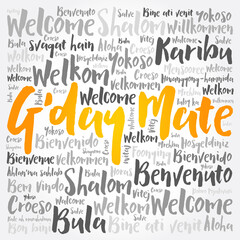 G'day Mate (Welcome in Australian) word cloud concept