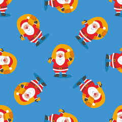 Christmas seamless pattern, vector background, Santa Claus with gifts