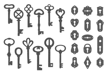 Vintage keys and keyholes collection.