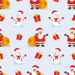 Christmas seamless pattern, vector background, Santa Claus with gifts