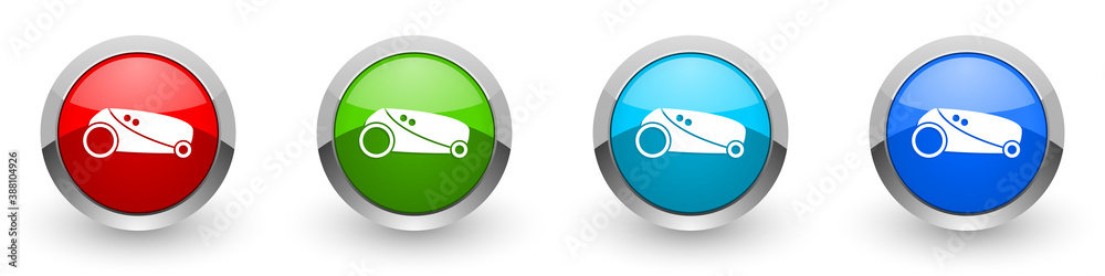 Leinwandbilder robot, automatic grass mower silver metallic glossy icons, set of modern design buttons for web, int
