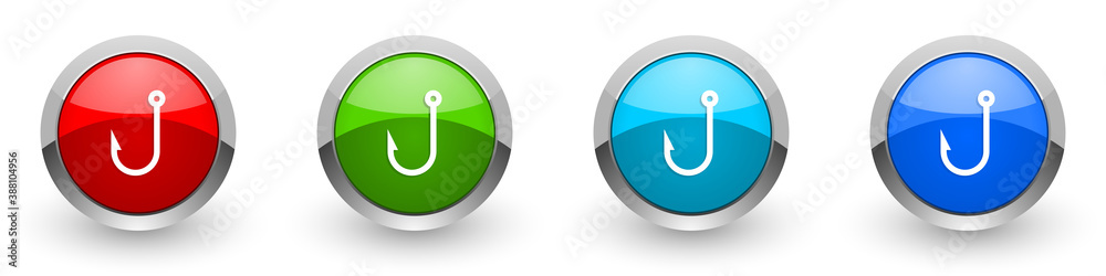 Aufkleber fishing hook silver metallic glossy icons, set of modern design buttons for web, internet and mobile