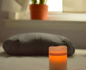 Self Care and Spirituality at Home Meditation Cushion and Candle