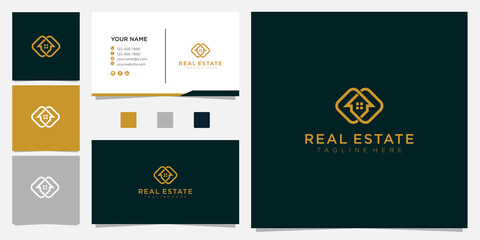 real estate logo design template with business card premium
