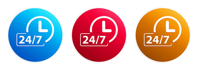24/7 clock icon premium trendy round button set