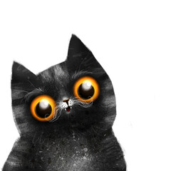 Happy black cat illustration in kawaii style