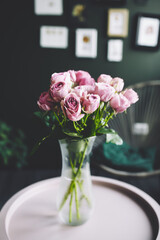 Bouquet of pink roses in vase