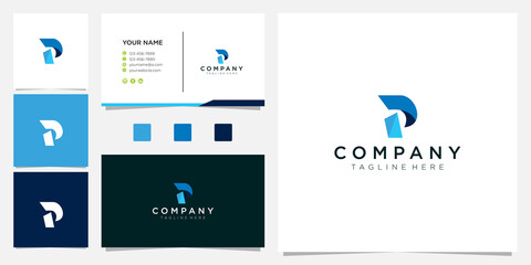 letter P tech logo inspirations with business card premium. P logo designs