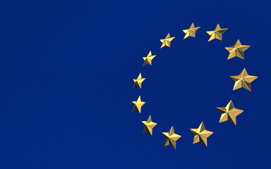 The European Flag stars isolated on blue. 3d illustration 3D render