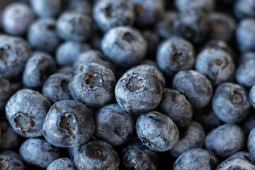 Fresh blueberries background. Pile of blueberries close-up. Fullframe shot.