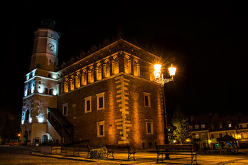 Fototapeta na wymiar town hall at night, the old town of Sandomierz in Poland