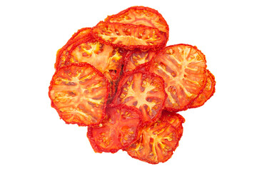 slices of dried tomato on a white background. vitamin vegetable food