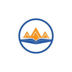 Mountain book vector logo design. Nature and bookstore symbol or icon.