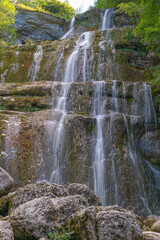 Fototapeta na wymiar Bonlieu, France - 09 02 2020: Lake District - The Hedgehog waterfalls