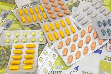  medical drugs and euro money banknotes