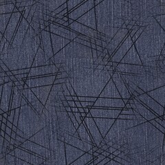 Seamless patterned denim jean geo for repeat print. High quality illustration. Grungy trendy street wear design. Real detailed denim texture with geometric pattern overlay. Navy blue deep dark colors.