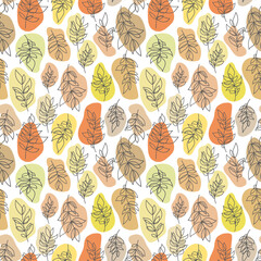 Leaves seamless pattern on white background, decoration of the forest. Hand-painted sheet of wood. Texture with forest autumn time is used as a background, wrapping paper, textile or Wallpaper design