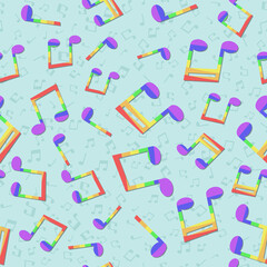 Seamless vector pattern with rainbow LGBT notes on turquoise background. Pride flag color illustration